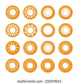 Set of sun icons,symbol,sign in flat style. Suns collection. Elements for design. Vector illustration.