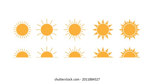 Set of sun images on a white background. Solar icons. Solar symbols