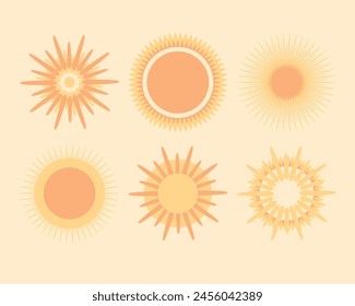 Set of sun isolated for design, summer solstice concept in boho style, flat vector stock illustration for sstksummer