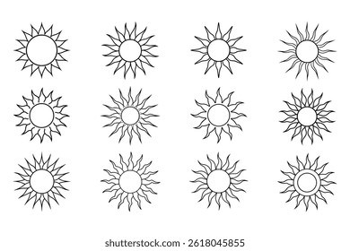 Set of Sun Line Art Vector Illustration