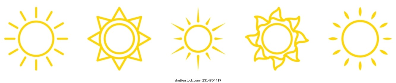 Set of sun line icons. Weather symbol. Vector illustration isolated on white background

