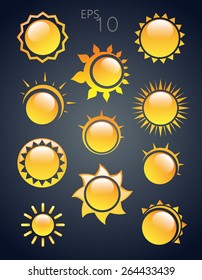 Defina o logotipo do sol em um plano de fundo preto. Logo sol com raios na água. Logo sol e água a para a empresa. Sol e Mar.