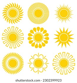 Set von Sun Logo, Vektorsymbol. Stockillustration.