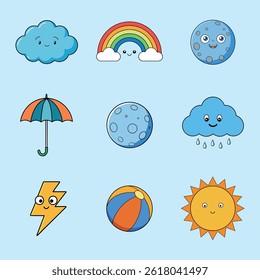 Set of Sun, Moon, Cloud Illustration