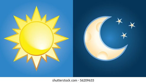 set of sun and moon, day and night