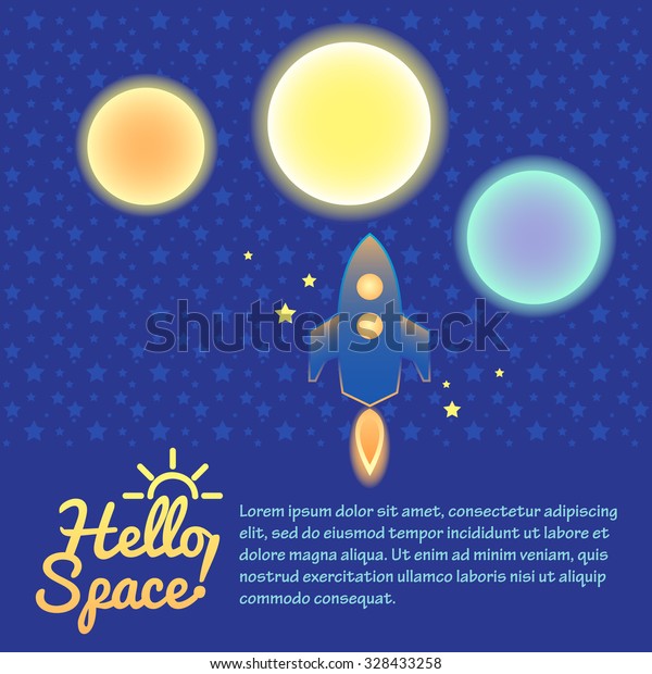 Set of Sun, Moon, Mars, planets, stars, rocket in\
space. Background and elements for web design, posters, flyers,\
postcards. Template for\
text.