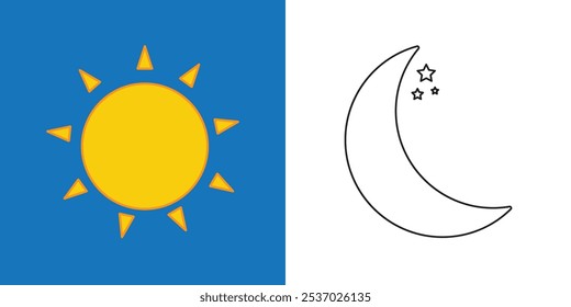 set of sun and moon.Day and night.Sun and moon icon isolated on white background. Day and night illustration.