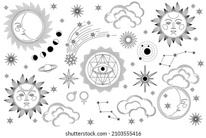 Set Sun Moon Stars Clouds Constellations Stock Vector (Royalty Free ...