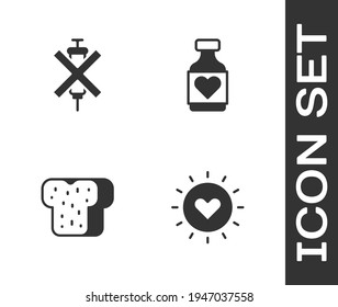 Set Sun, No Doping Syringe, Bread Toast And Vitamin Pill Icon. Vector