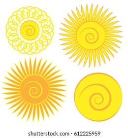 Set of sun on white background. Vector illustration.