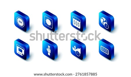 Set Sun, Payday, calendar with dollar, World time, Digital alarm clock, Stocks market growth graphs, Wrist watch, Calendar and Morning icon. Vector