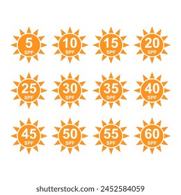 Set of Sun protection factor icon, uv radiation block symbol, sun protect skin vector illustration .