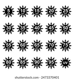 Set of Sun protection factor icon, uv radiation block symbol, sun protect skin vector illustration .