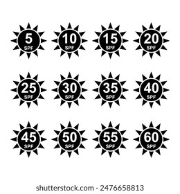 Set of Sun protection factor icon, uv radiation block symbol, sun protect skin vector illustration .