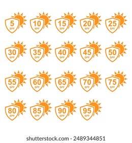 Set of Sun protection factor icon, uv radiation block symbol, sun protect skin vector illustration .