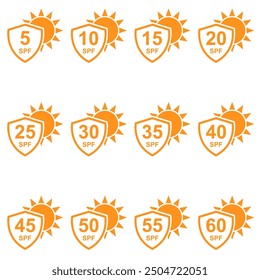 Set of Sun protection factor icon, uv radiation block symbol, sun protect skin vector illustration .