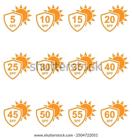 Set of Sun protection factor icon, uv radiation block symbol, sun protect skin vector illustration .