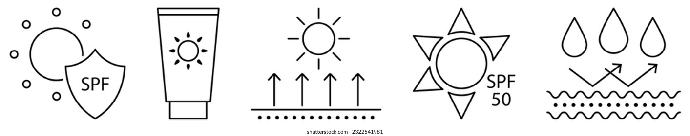 Set of sun protection line icons. Sunscreen and uv protection concept
