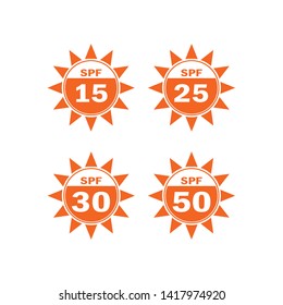 Set of Sun Protection UV Index, SPF 50, SPF 50, 30, 25, 15 Vector Icons Collection. 