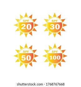 Set of Sun Protection UV Index, SPF 20, 30, 50, 100, Vector.