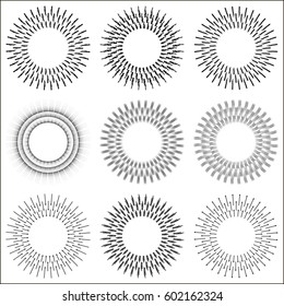 set sun rays , abstract hand drawn brushes. the rays sun circle of the sun, vector sunlight sun rays pop art