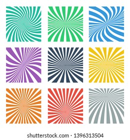 Set of Sun rays colorful icons isolated on white background. Sun icons in circle and spiral design. Eps10