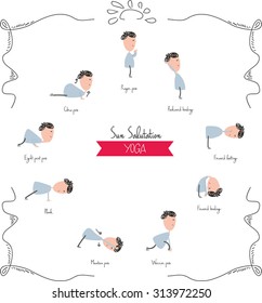 Set of sun salutation yoga exercises