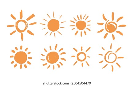 Set of sun shapes, hand drawn vector