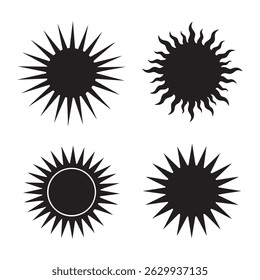 Set of sun silhouette on white background