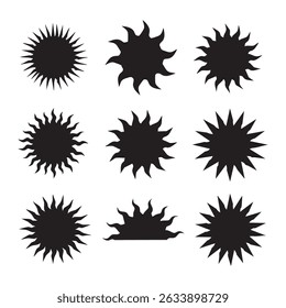 Set of sun silhouette on white background