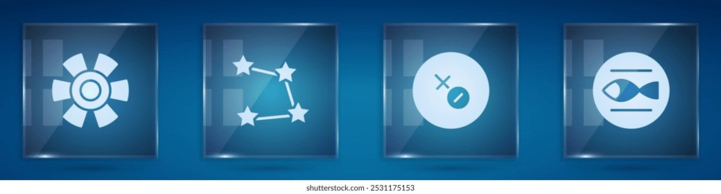 Set Sun, Star constellation zodiac, Venus symbol and Pisces. Square glass panels. Vector