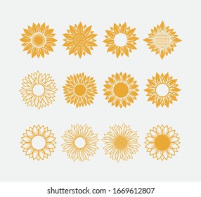 set of sun symbol or sunflower vector logo design template concept isolated on white background