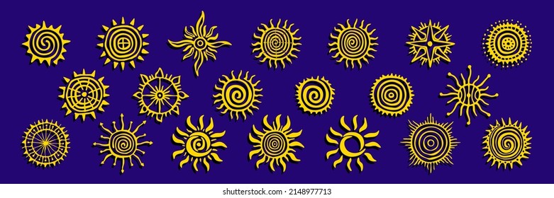 Set of sun symbols in ethnic style, vector design