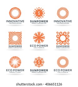 Conjunto de símbolos de sol e elementos de design de logotipo