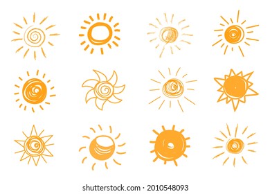 Set of sun symbols vector. Sun icon silhouette. Optimized for color changes.