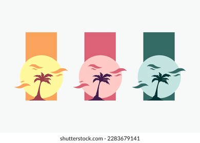 Set of sun and tree heads vector.