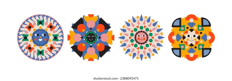Set of sun in various shapes and objets. Hand drawn vector illustration.