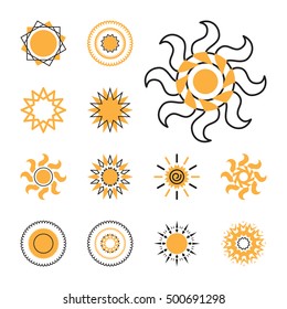 Set of sun vector icon. Star pictograph collection isolated on white.