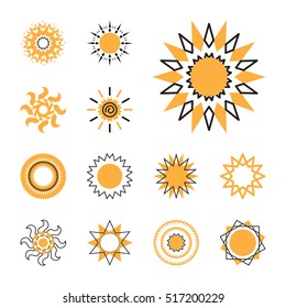 Set of sun vector icon. Star pictograph collection isolated on white.