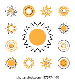 Set of sun vector icon. Star pictograph collection isolated on white.