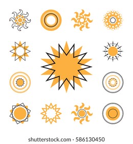 Set of sun vector icon. Star pictograph collection isolated on white.