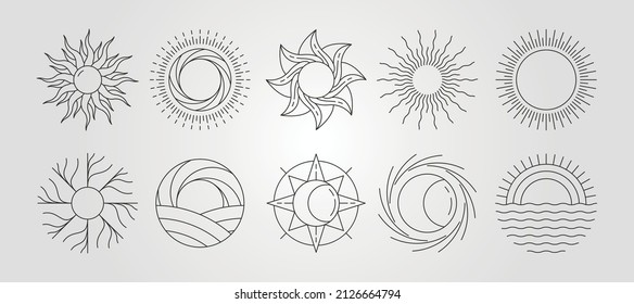 set of sun vector line art logo symbol design, abstract sun bundle illustration design
