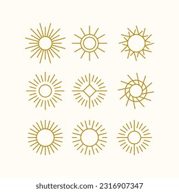 set of sun vector line art logo symbol design, abstract sun bundle illustration design
