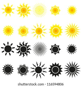 Set of sun vectors in yellow and black