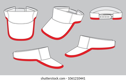Set sun Visor cap design white/red with snap back strap vector.