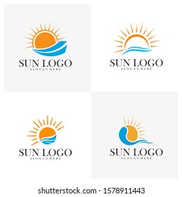 Set of Sun with water logo design vector template, Icon symbol, Illustration