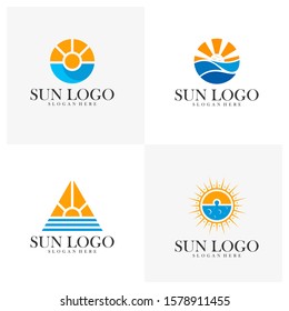 Set of Sun with water logo design vector template, Icon symbol, Illustration