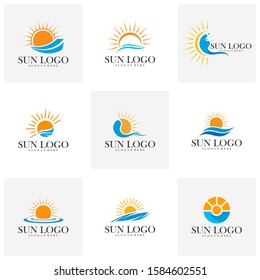 Set of Sun with water logo design vector template, Icon symbol, Illustration