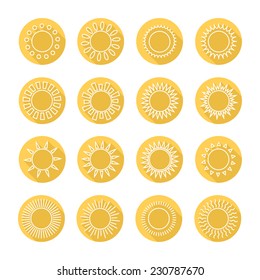 Set of sun web icons,symbol,sign in flat style. Suns collection. Elements for design. Vector illustration.