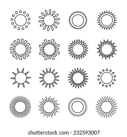 Set of sun web icons,symbol,sign in flat style. Suns collection. Elements for design. Vector illustration.